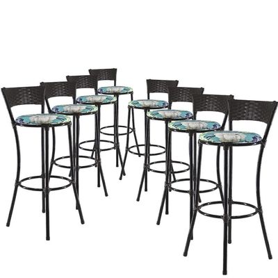 Jogo Com 8 Banquetas Alta Forts Fibra Uv Bancada, área Goumert, Bar, Piscina, Balcão, Azul Floral