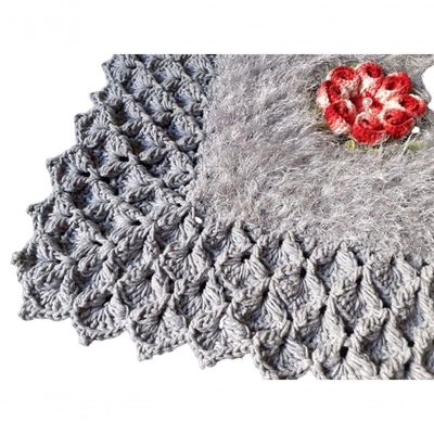 Tapete De Luxo Crochê Artesanal Cinza Com Flor
