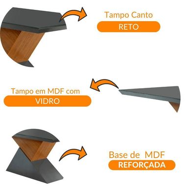 Mesa Aster 180 Cm Tampo Em Mdf E Vidro Com Canto Reto Grafite/ Imbuia/ Serig. Grafite