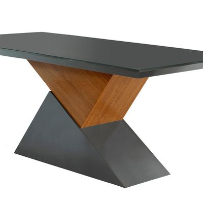 Mesa Aster 180 Cm Tampo Em Mdf E Vidro Com Canto Reto Grafite/ Imbuia/ Serig. Grafite