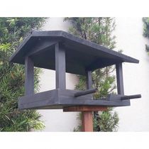 Casinha Passarinho Comedouro Preto Madeira Bandeja 34x50