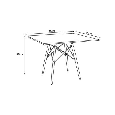 Mesa Eiffel Design Charles Eames Quadrada 90cm Amêndoa Base Madeira Maciça - Cor: Marrom