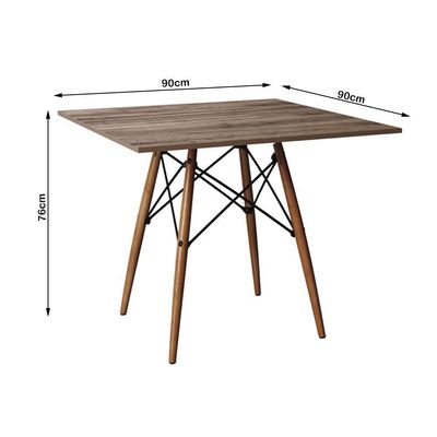 Conjunto De Mesa Eiffel Quadrado Tampo De Madeira 90Cm Amêndoa Com 4 Cadeiras Katrina Amarela