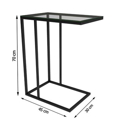 Mesa Lateral Elena Preta Tampa De Vidro - Cor: Branco