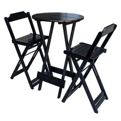 Jogo De Mesa Bistrô De Madeira Com 2 Cadeiras Dobravel Preto - Preto