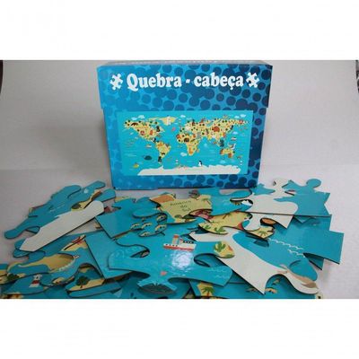 Quebra Cabeça Mapa Mundi Ilustrativo - 98 X 51 45 Peças