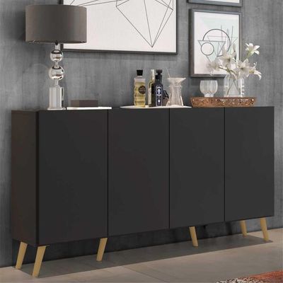 Aparador Buffet 4 Portas Multimóveis V3556 Preto/Natural