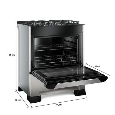 Fogão Mueller 5 Bocas Decorato Vetro Inox Com Timer Bivolt Bivolt