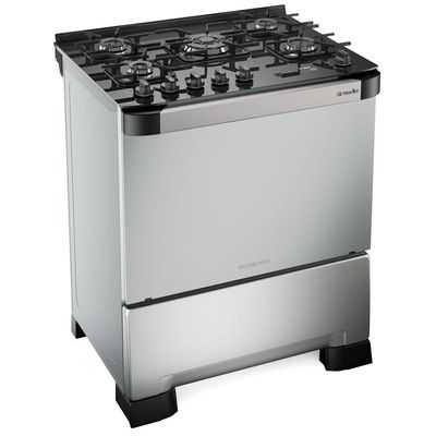 Fogão Mueller 5 Bocas Decorato Vetro Inox Com Timer Bivolt Bivolt