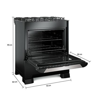Fogão Mueller 5 Bocas Decorato Vetro Preto Timer Bivolt Bivolt