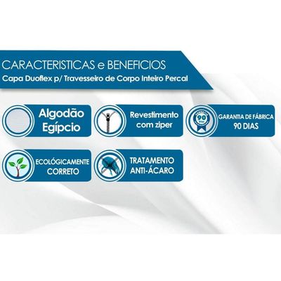 Capa Travesseiro de Corpo Inteiro Percal c/ Zíper 200 Fios e Lavável (142x35) - Duoflex