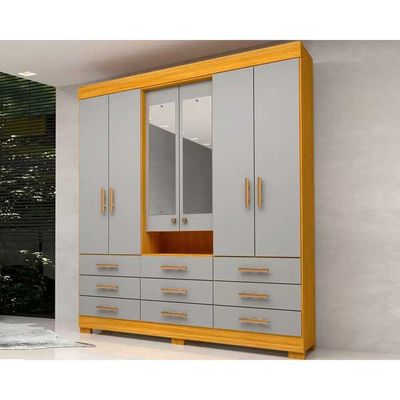Guarda Roupa Casal 6 Portas e 9 Gavetas c/ Espelho Débora Nature/Off White - ACP