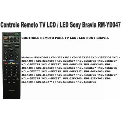 Controle Remoto Tv Lcd Led Sony Bravia Rm-yd047 Kdl40 W-1004