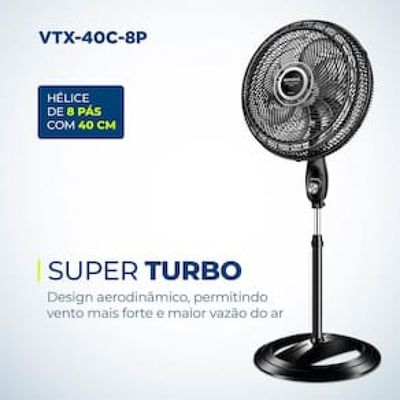 Ventilador de Coluna Mondial VTX-40C-8P 40 cm com 3 Velocidades - Preto Preto / 220
