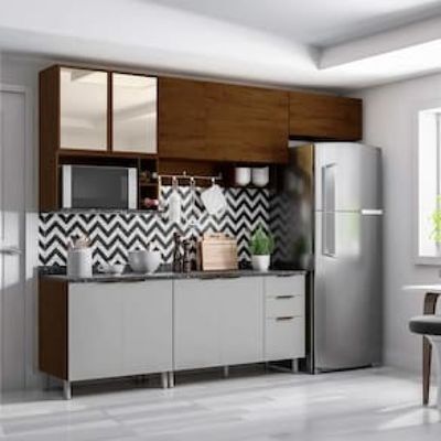 Cozinha Completa Bartira Rubi com 9 Portas, 3 Gavetas e 6 Prateleiras - 280cm de largura Marrom Chocolate