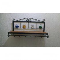 Prateleira Cozinha Ferro Panelinhas Madeira 60 Cm Largura