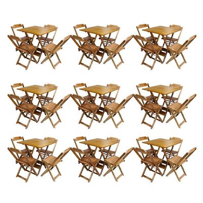 Kit 9 Jogos De Mesa Dobravel Com 4 Cadeiras De Madeira 70X70 Para Restaurante E Bar - Mel