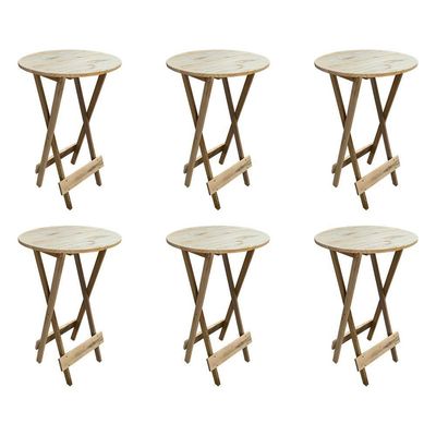 Kit 6 Mesas Bistrô De Madeira Dobrável Para Bar - Sem Pintura / Crua