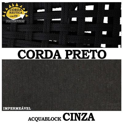 Balanço Ninho Suspenso Almofada Impermeável Cinza Corda Náutica Preta + Mola E Mosquetão