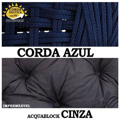 Balanço Suspenso Ninho Corda Náutica Azul Almofada Impermeável Cinza + Mola E Mosquetão
