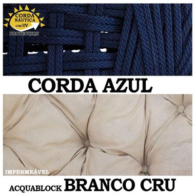Balanço Ninho Suspenso Corda Náutica Azul Almofada Impermeável Branco + Mola E Mosquetão
