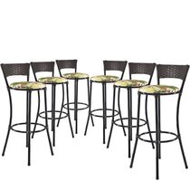 Kit Com 6 Banquetas Altas Forts Fibra Uv Bancada, área Goumert, Bar, Piscina, Balcão, Floral Verde