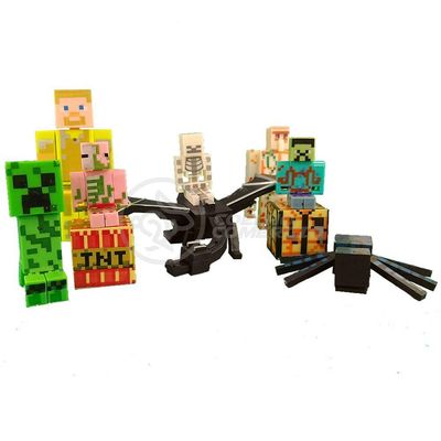 Kit Minecraft 3 Bonecos 1Dragão Ender/1Creeper/1Aranha Azul