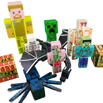 Kit Minecraft 3 Bonecos 1Dragão Ender/1Creeper/1Aranha Azul