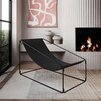 Espreguiçadeira Industrial Luxo Arpoador Tecido Suede Preto - Cor: Preto