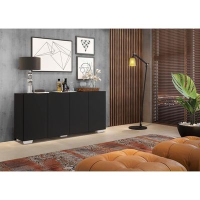 Aparador Buffet 4 Portas Multimóveis V3557 Preto/Branco