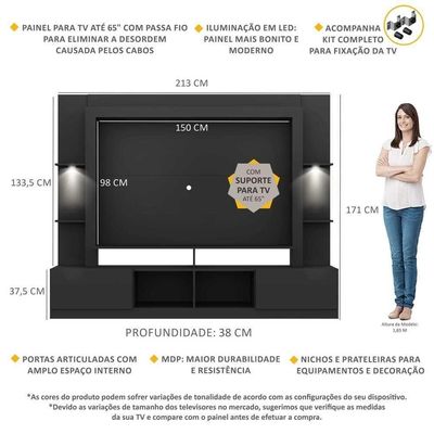 Estante Com Suporte Tv 65" E Leds Multimóveis V3384 Preto