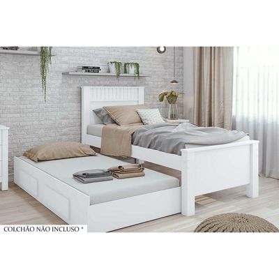 Cama Solteiro Athenas 2 Gavetas C-Auxiliar Branco - Lopas