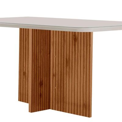 Mesa Sala De Jantar Olimpia 120cm Em Mdf E Vidro Com Canto Copo Off White/ Imb Rip/ Serig. Off