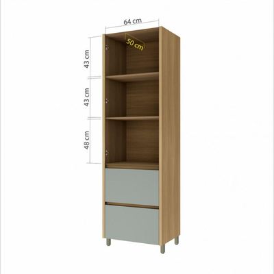Paneleiro 2 Portas 2 Gavetas Nesher Rainha 70cm 100 Mdf Nature/verde