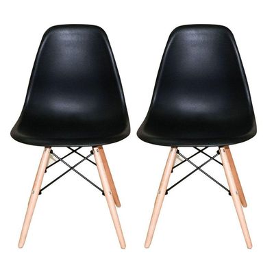 Kit 2 Cadeiras Concha Charles Eames Eiffel Preto Madeira