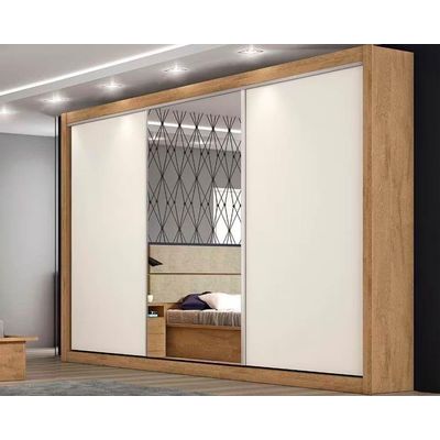 Guarda Roupa Casal 3 Portas de Correr e 6 Gavetas c/ 1 Espelho Toronto Branco - Europa