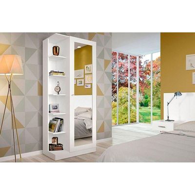 Armário Sapateira Quarto Duetto c/ 1 Porta c/ Espelho Branco - Henn