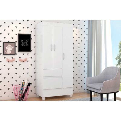 Guarda Roupa Solteiro 3 Portas e 2 Gavetas Wind Branco/Rosa - Demóbile