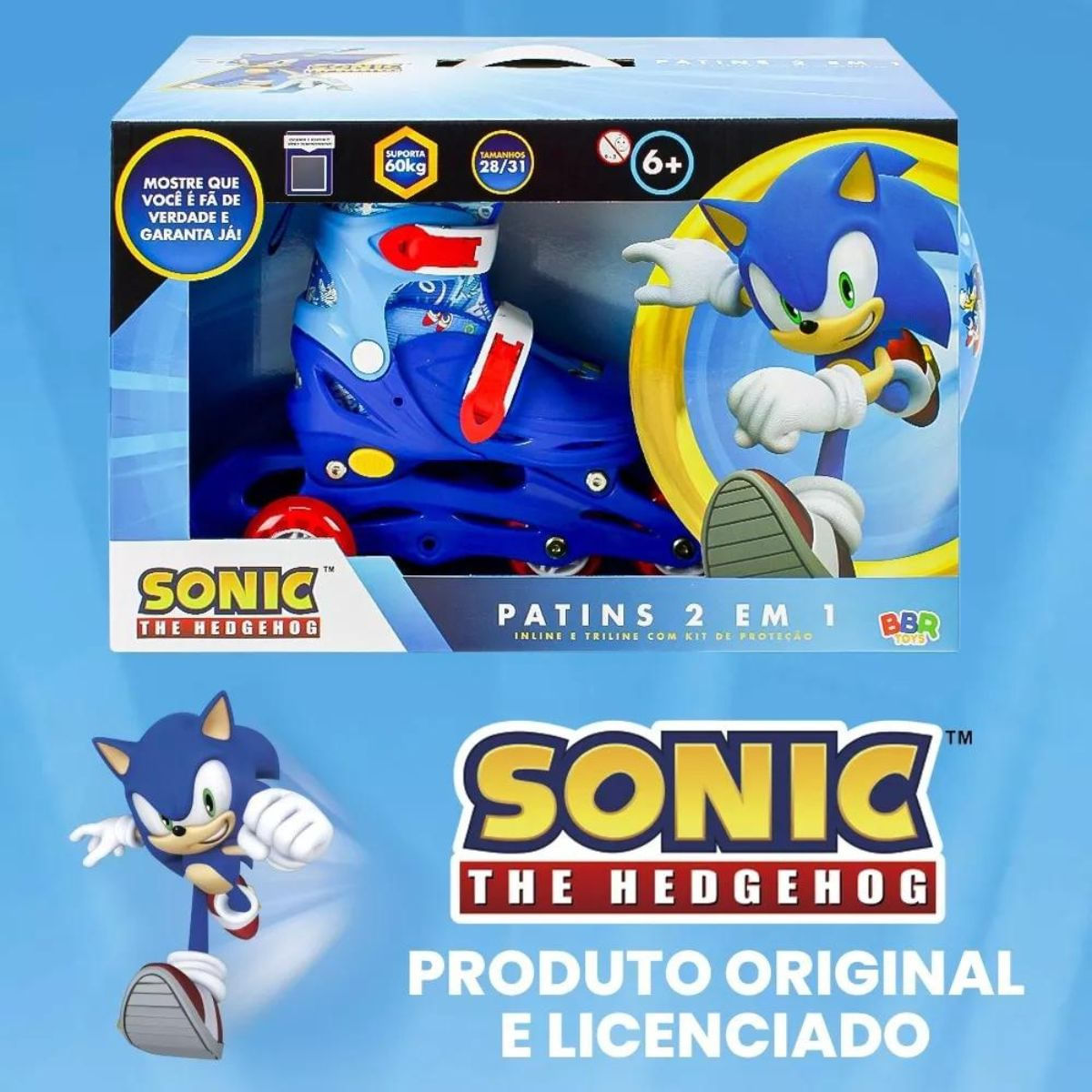 Patins Sonic Inline E Triline Com Kit De Proteção 28-31 Bbr S003