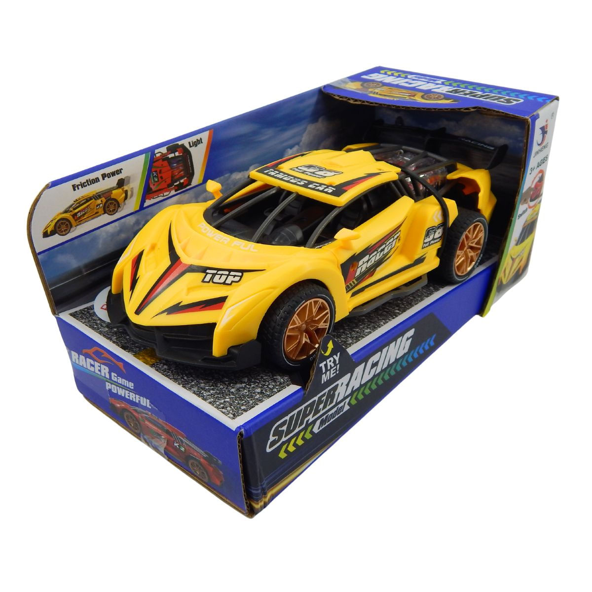 Carro Esporte Com Fricção E Luz Amarelo Bbr T014