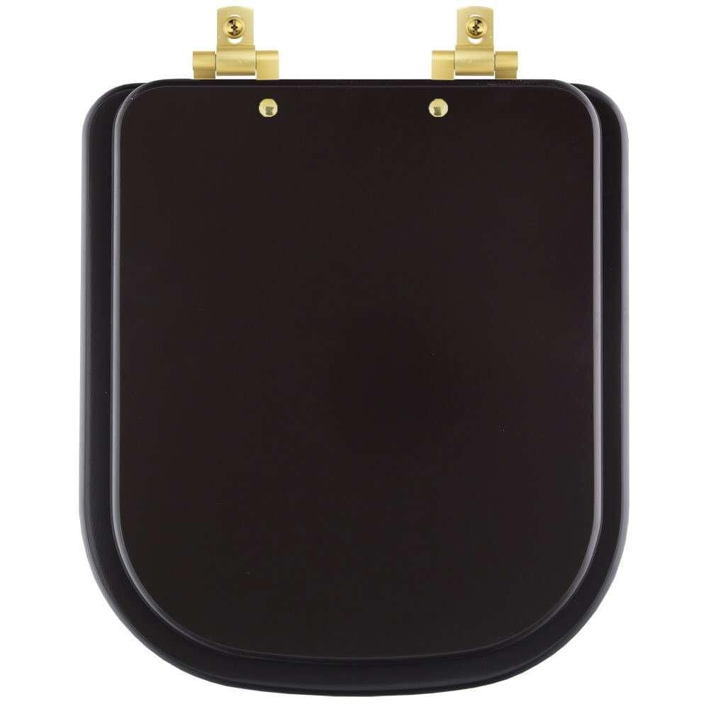 Assento Sanitário MDF Soft Close Quadra Marrom Fosco para Vaso Deca com Ferragem Dourada