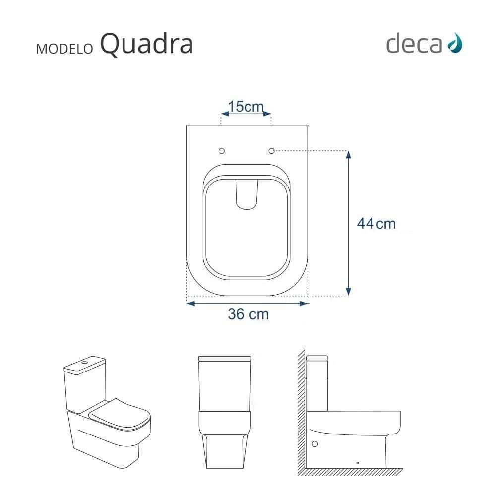 Assento Sanitário MDF Soft Close Quadra Marrom Fosco para Vaso Deca com Ferragem Dourada