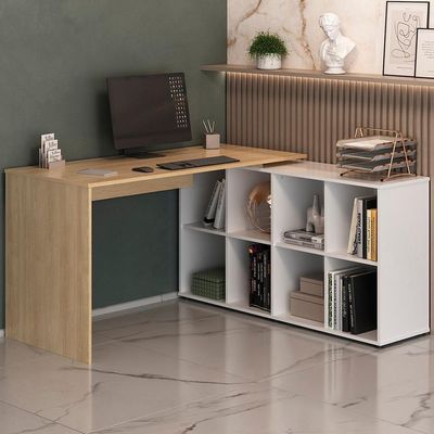Escrivaninha Mesa Escritorio 8 Nichos Ne6 Carvalho Branco Arty Carvalho Branco