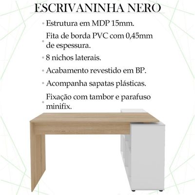 Escrivaninha Mesa Escritorio 8 Nichos Ne6 Carvalho Branco Arty Carvalho Branco