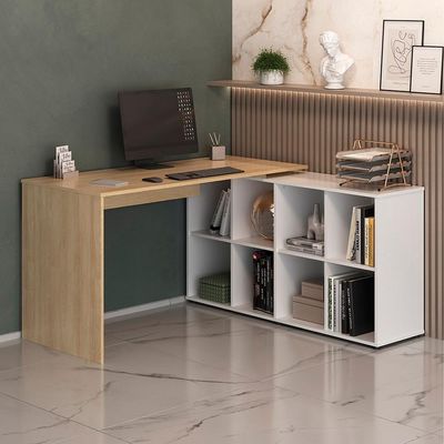 Escrivaninha Mesa Escritorio 8 Nichos Ne6 Carvalho Branco Arty Carvalho Branco