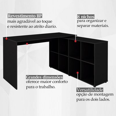 Escrivaninha Mesa Escritorio 8 Nichos Ne6 Preto Arty Preto
