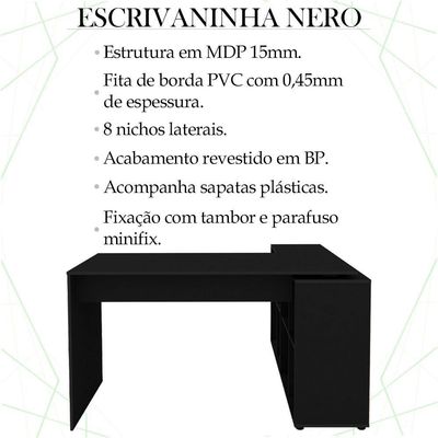 Escrivaninha Mesa Escritorio 8 Nichos Ne6 Preto Arty Preto