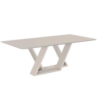 Mesa De Jantar Livia Flora 160 Cm Retangular Borda Arredondada Madeira Laca Off White