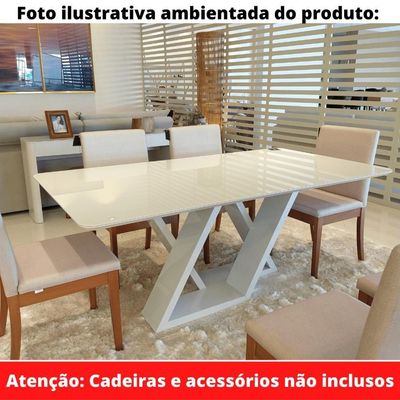 Mesa De Jantar Livia Flora 160 Cm Retangular Borda Arredondada Madeira Laca Off White