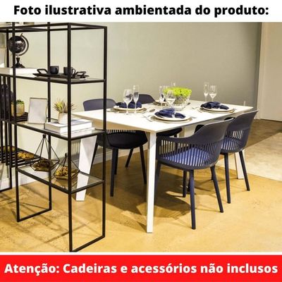 Mesa De Jantar Lisboa Univ Retangular 180 Cm Tampo De Madeira Com Laca Branca Brilhante